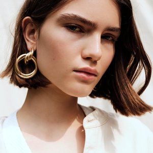 NEW~ Free People Knock Knock Gold Hoop Earrings
